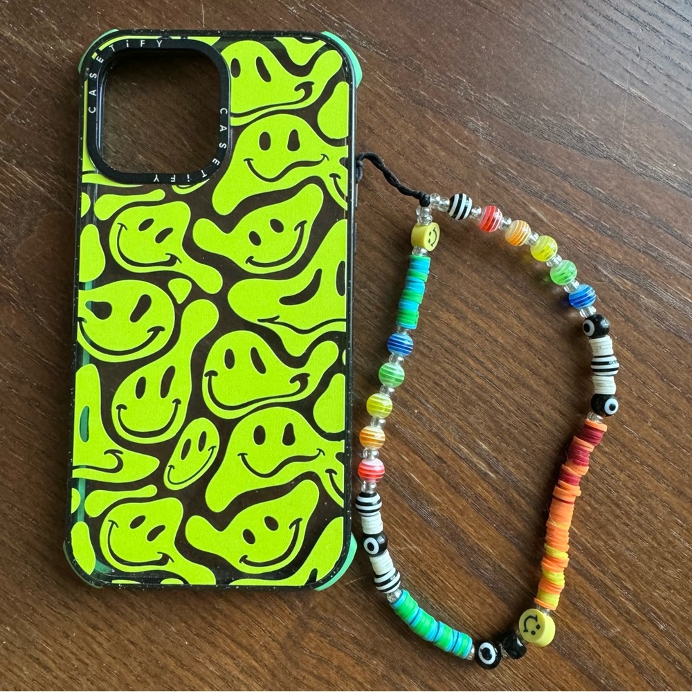 Casetify Neon Green Smiley Face iPhone 14 Pro Max Case with Charm